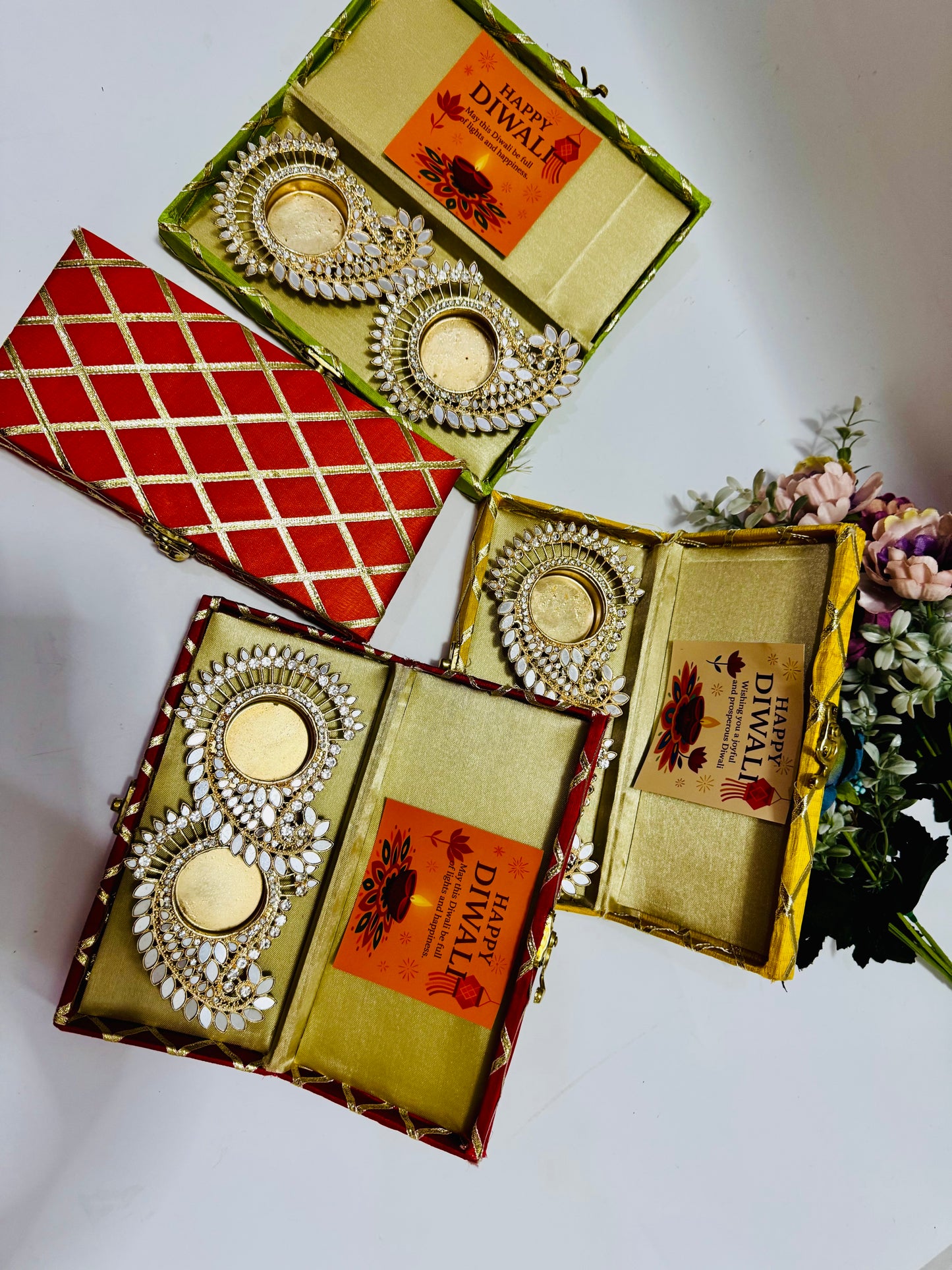 Pair of Premium Kundan Tea Lights with MDF Gota Box