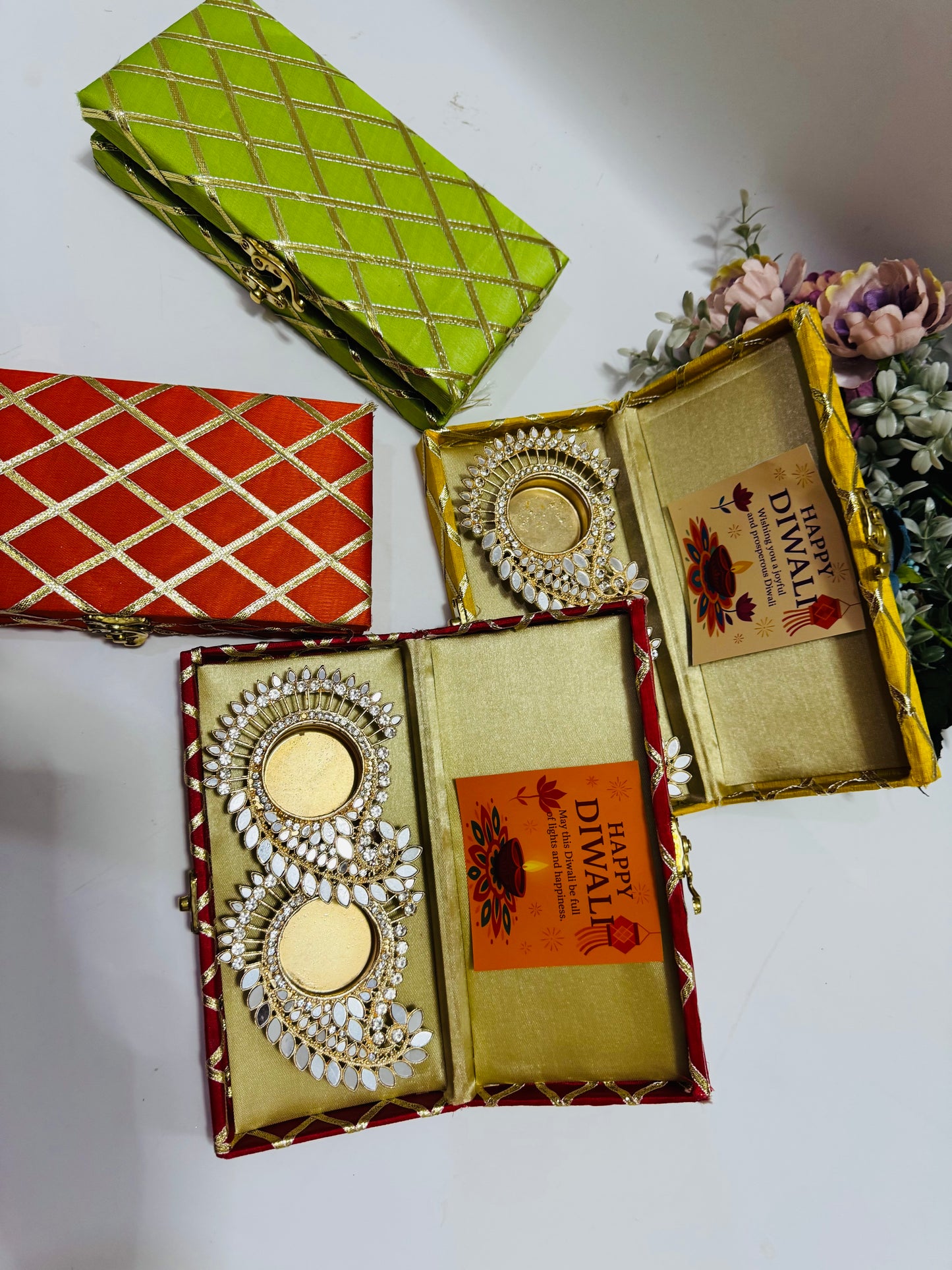 Pair of Premium Kundan Tea Lights with MDF Gota Box