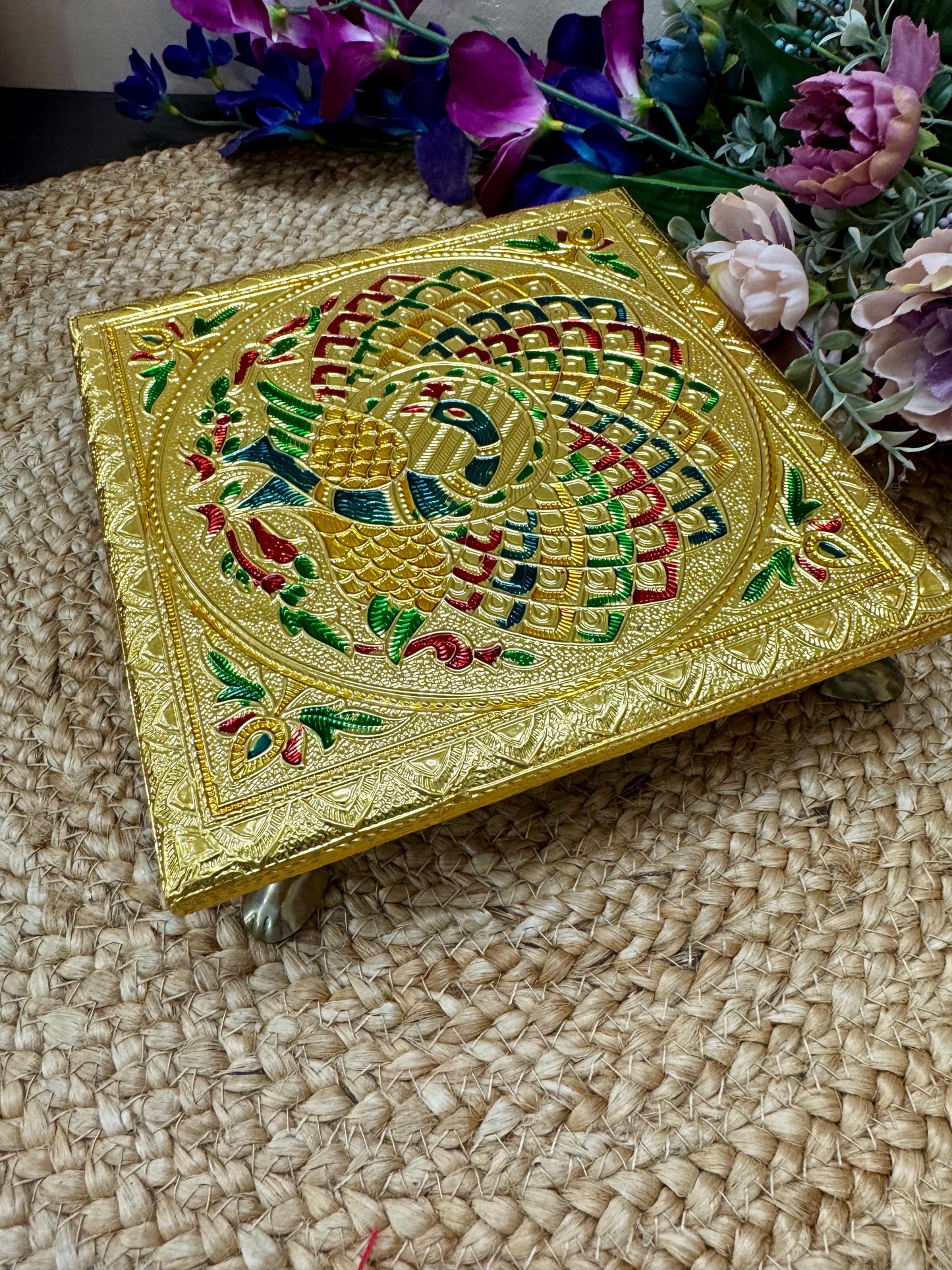 8×8 Inch Meenakari Bajot with Metal Legs | Pooja Chowki for Wedding & Return Favours
