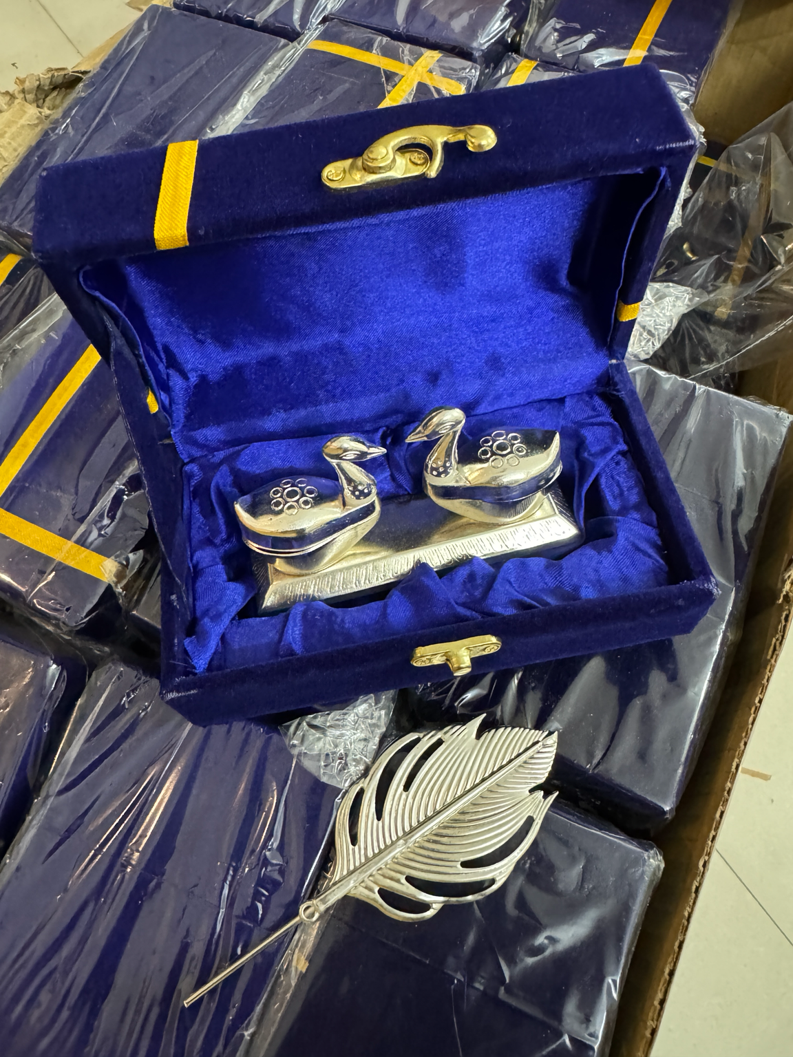 German silver Swan tilak chopda & stick with box