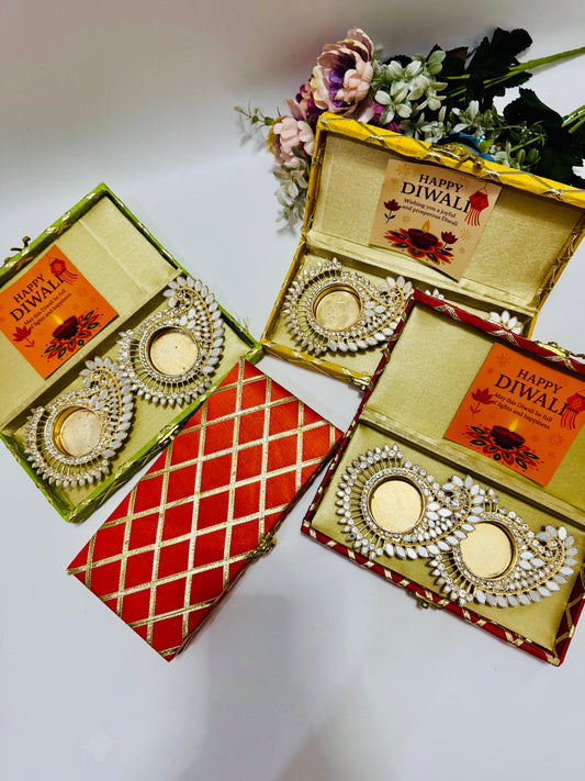 Pair of Premium Kundan Tea Lights with MDF Gota Box