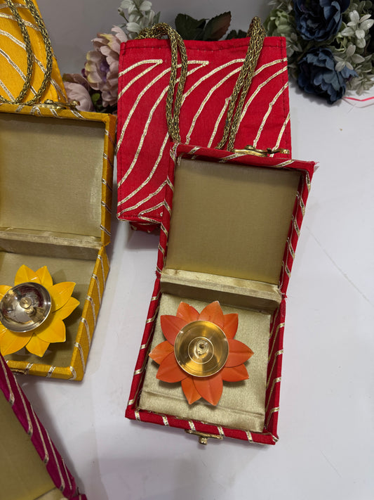 Gota MDF Boxed Lotus Diya with Matching Bag
