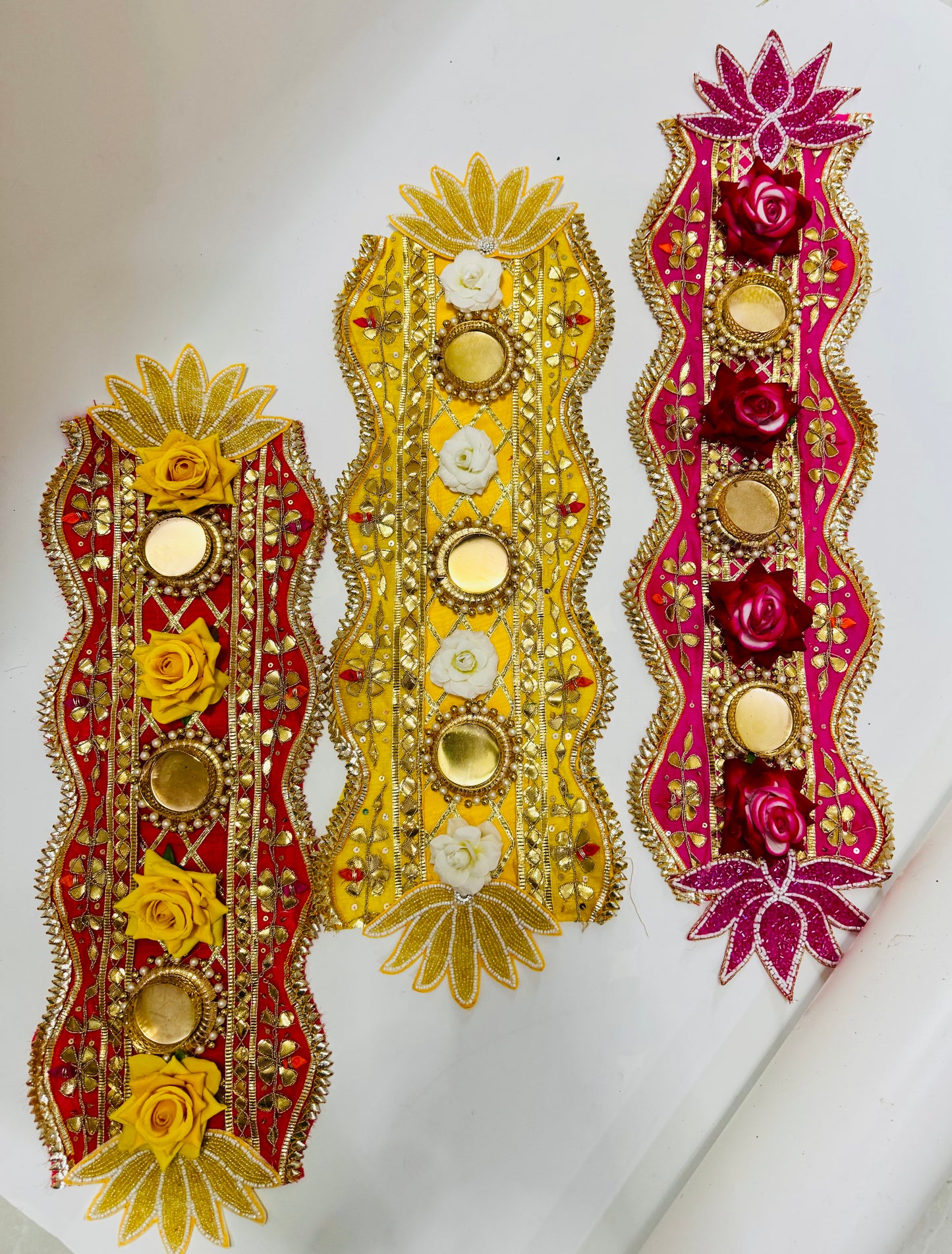 Handcrafted Gota Patti Table Runner with T-Light Holders