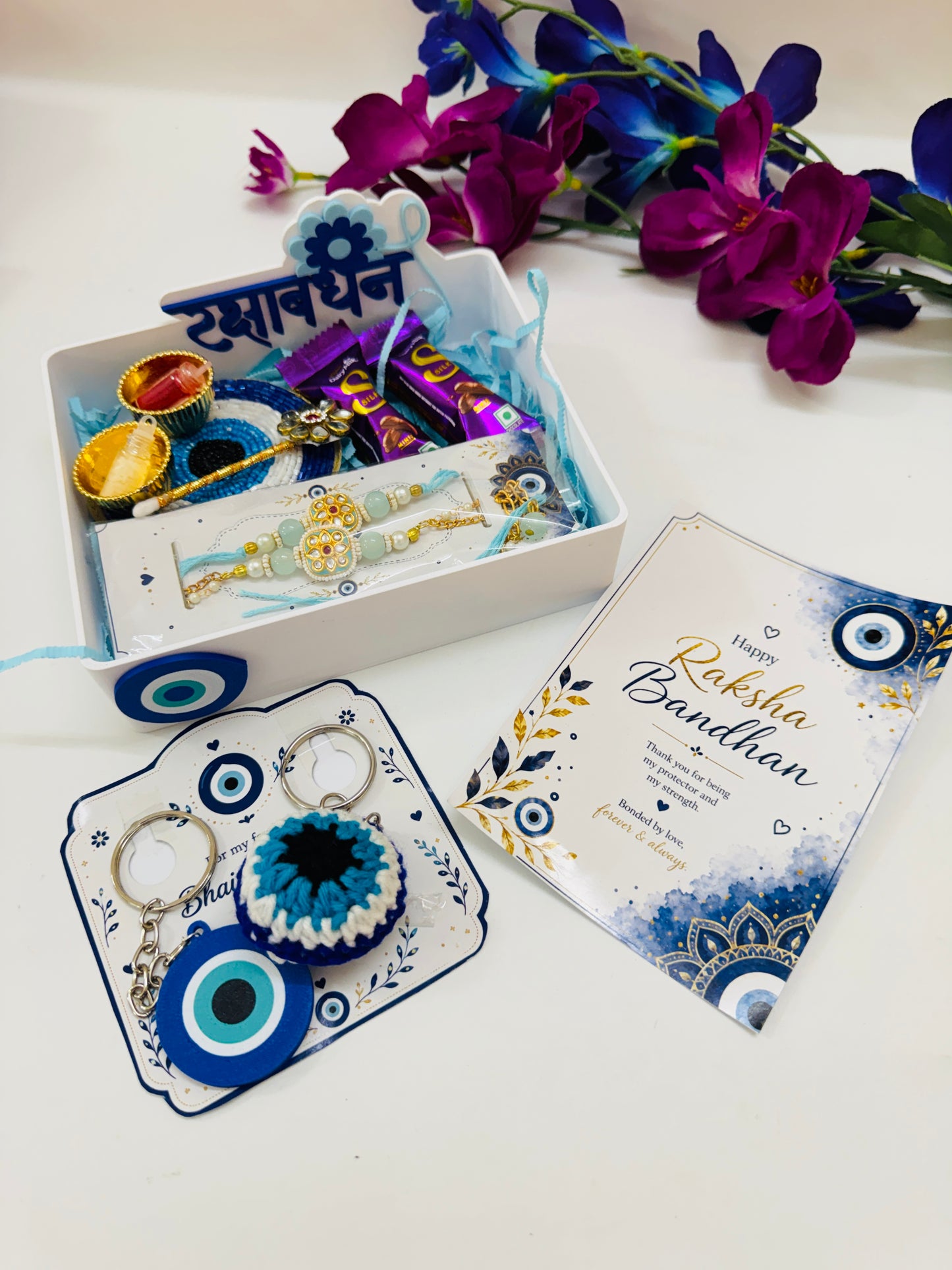 Evil Eye Rakhi Hamper for Bhai & Bhabhi | Premium Raksha Bandhan Gift Box
