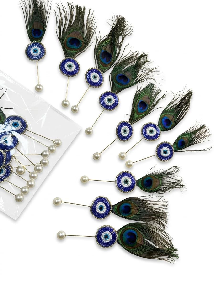 Handcrafted Evil Eye Feather Brooch