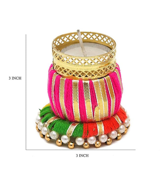 Sanvatsar Designer Damru Tealight Diwali Diya for Home Decoration (Set of 12)