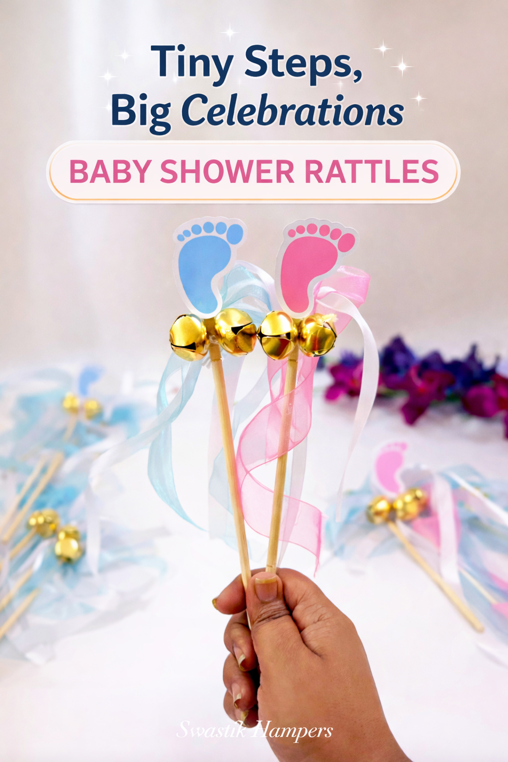 Double Ghungroo Baby Shower Rattles | Baby Welcome Return Gifts | Handmade Decorative Rattles