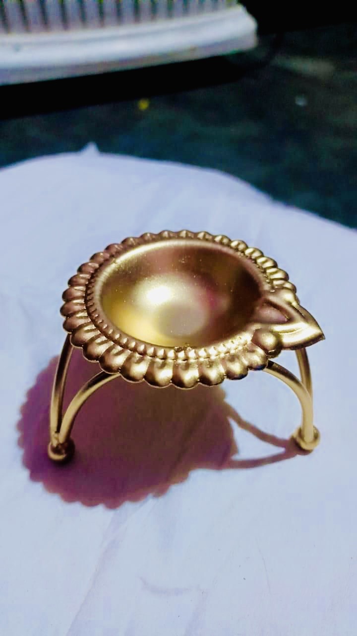 Brass Coated Diya with Stand (Pair)