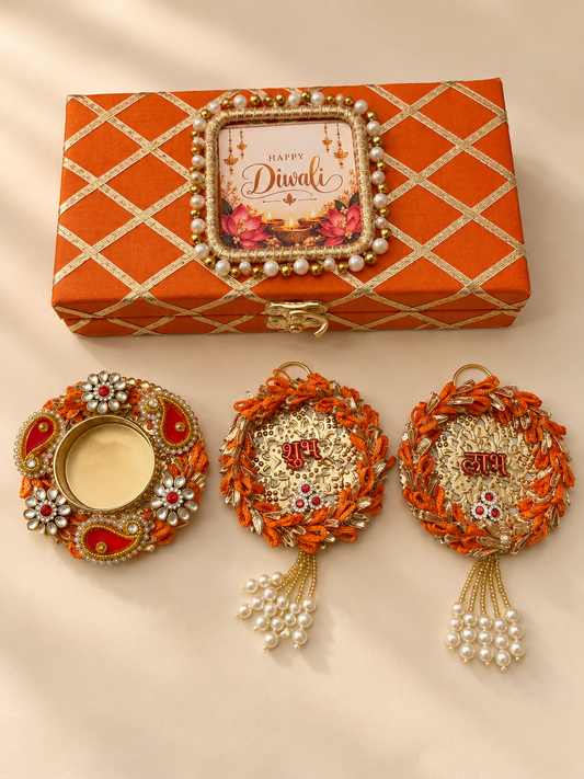 Diwali Gift Box with Decorative Diya & Shubh Labh Hangings