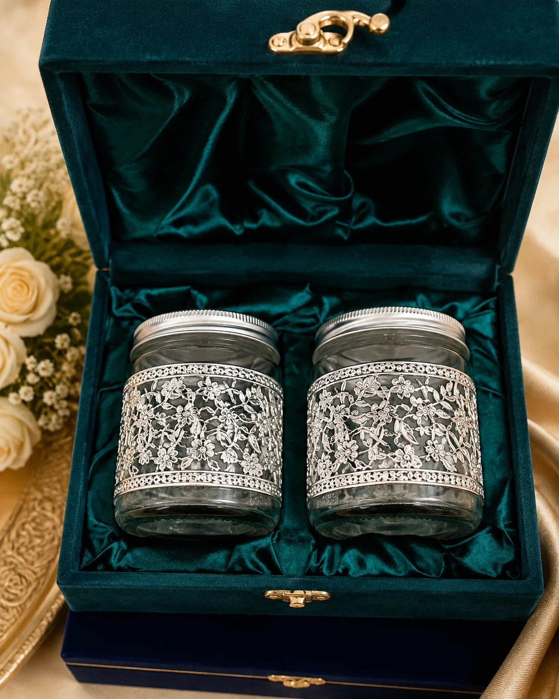Set of 2 German Silver Jars in Gift Box