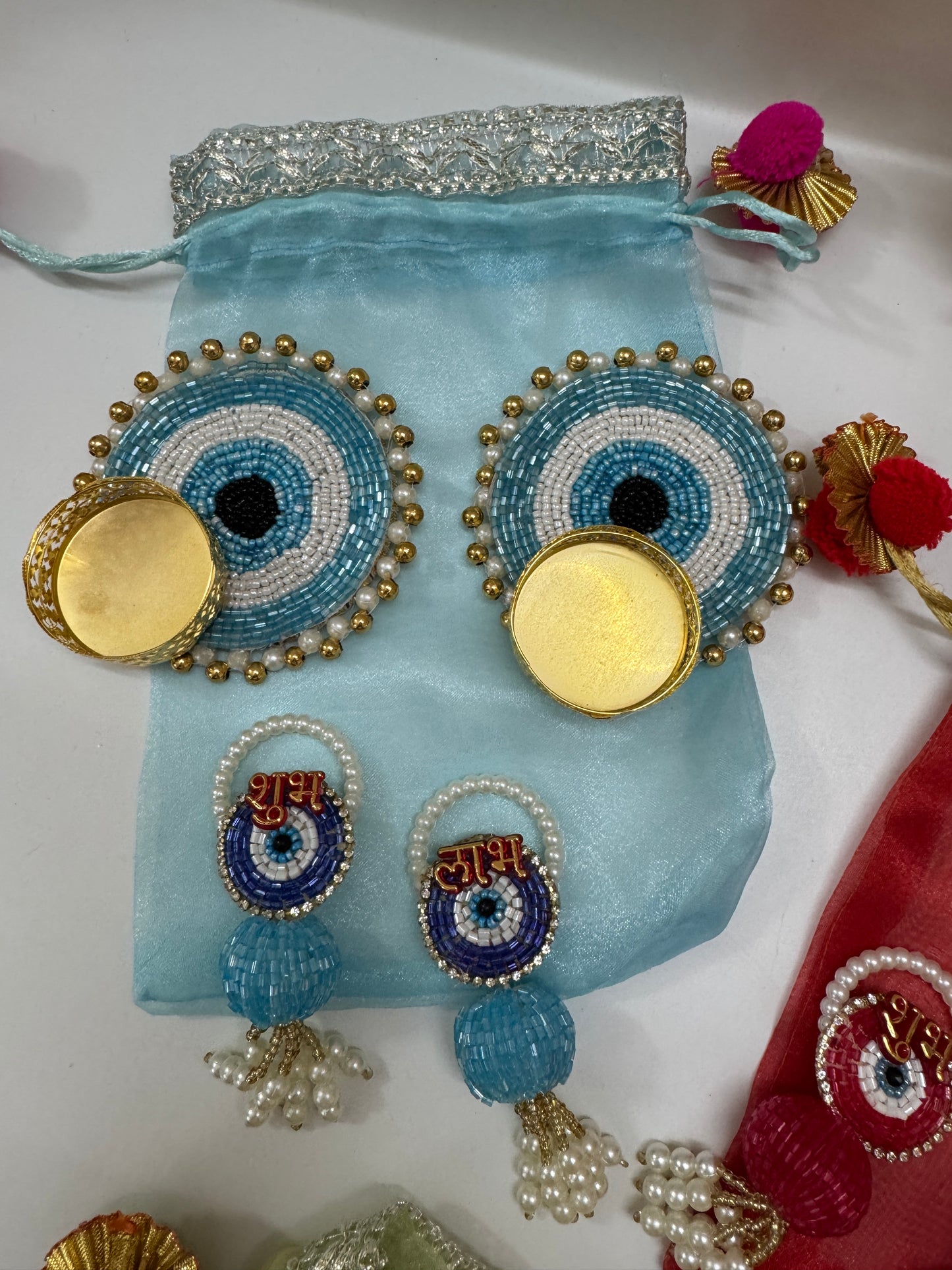 Evil Eye Theme Hamper with Organza Potli, T-Light Holders & Shubh Labh Hanging