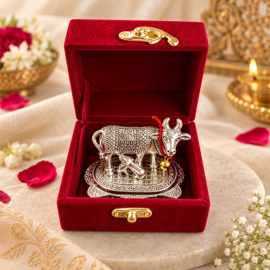 German Silver cow calf Kamdhenu statue