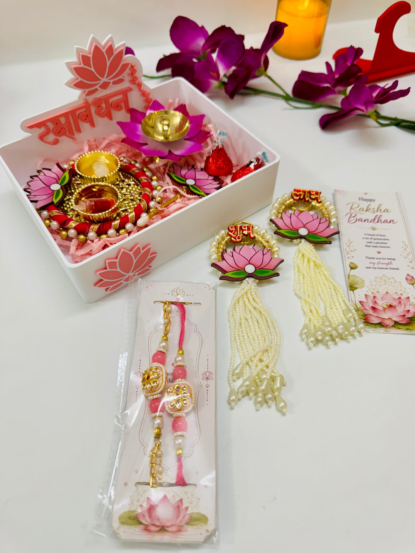 Premium Lotus Rakhi Hamper for Bhai-Bhabhi | Raksha Bandhan Gift Box