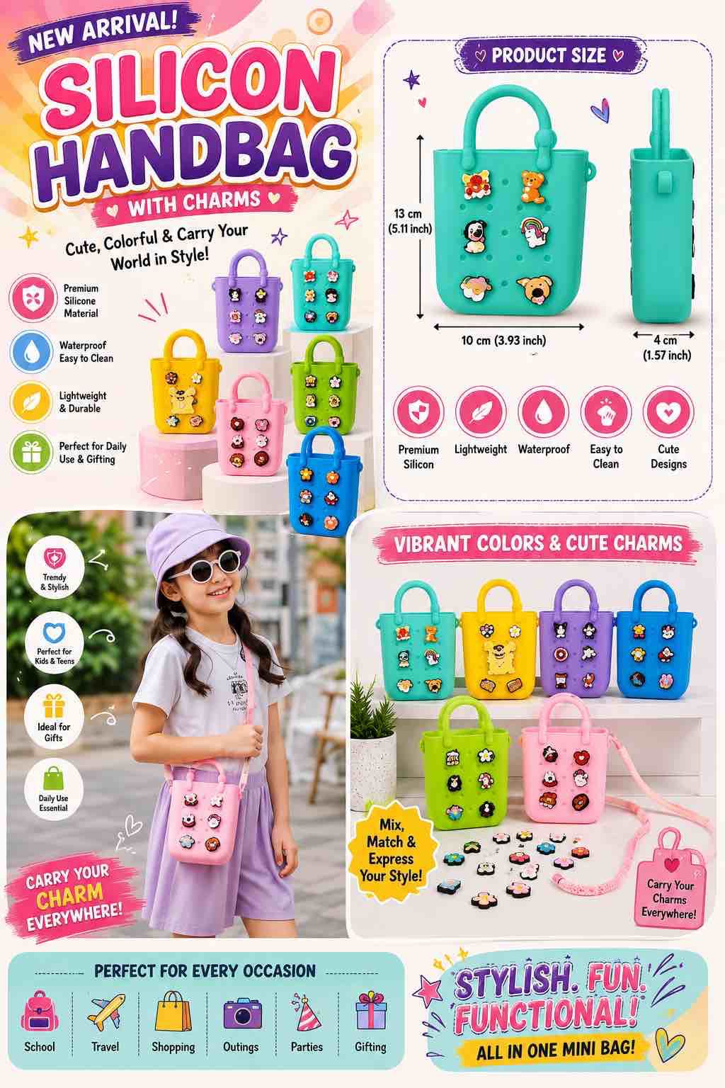 Silicone Charm Handbag for Kids & Teens | Cute Mini Bag