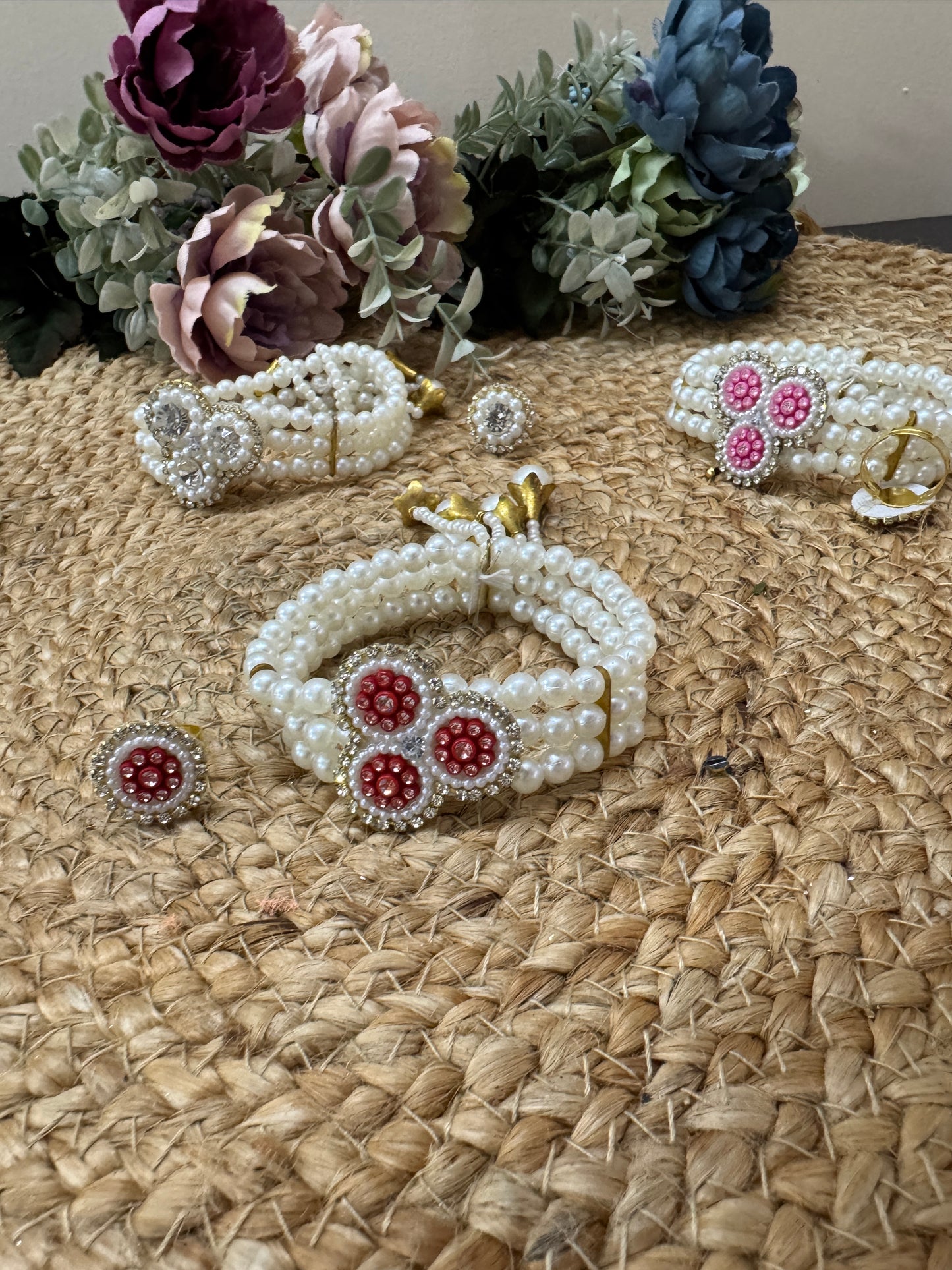 Pearl Bracelet & Ring Set – Wedding Haldi Mehendi Favour (Color Assorted)