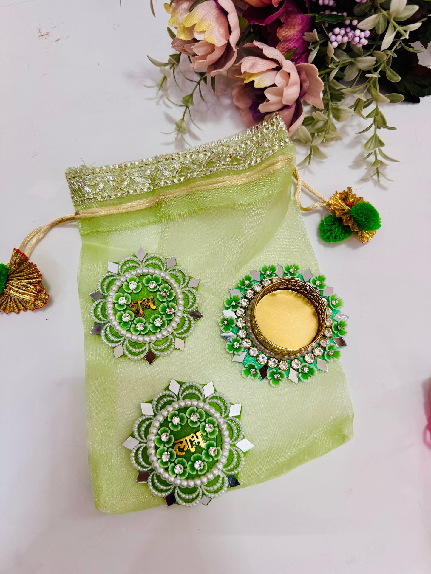 Festive pastel Shubh Labh Hamper with Decorative T-Light Holder