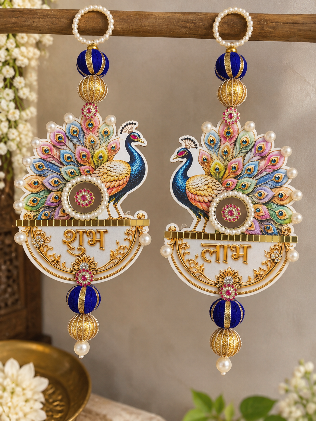 Peacock Shubh Labh Hanging – Pair