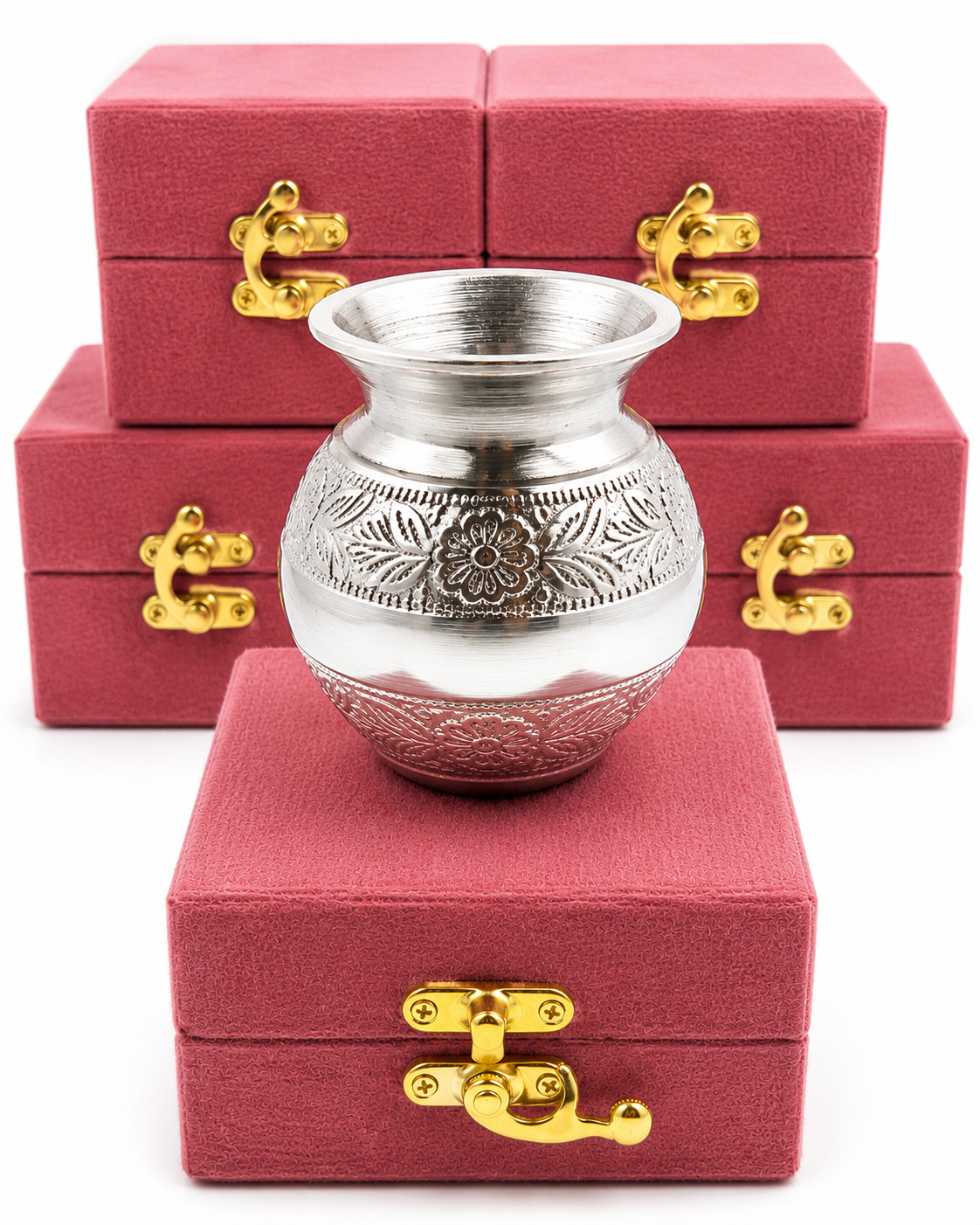 German Silver Naqqashi Lota / Kalash with Premium Suede Box (3 Inch)