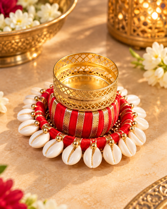 Shells dholak Rangoli Tealight Candle Holder