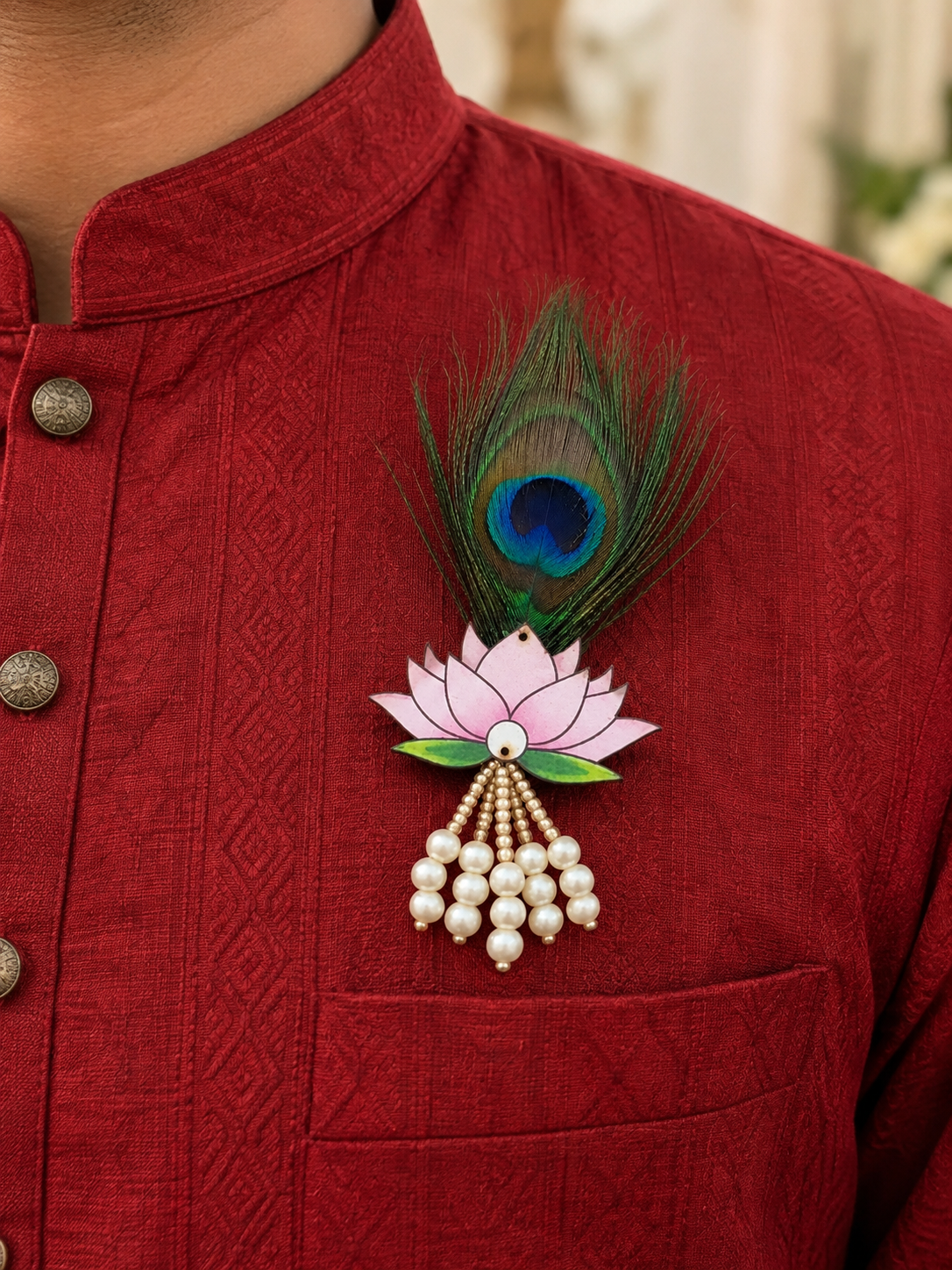 Lotus Theme Brooch with Pearl Work & Morpankh
