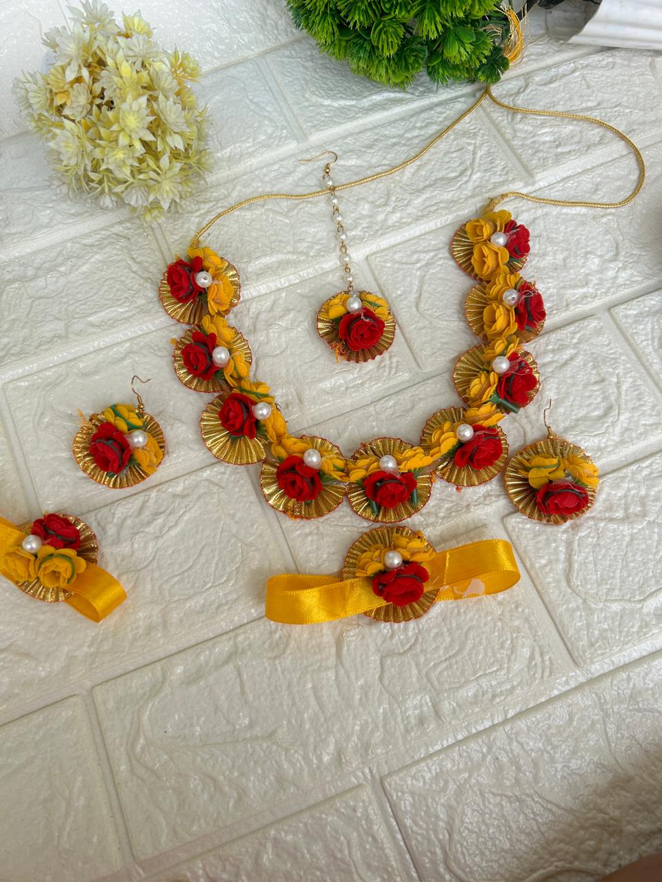 Haldi jewellery set ( yellow and red)