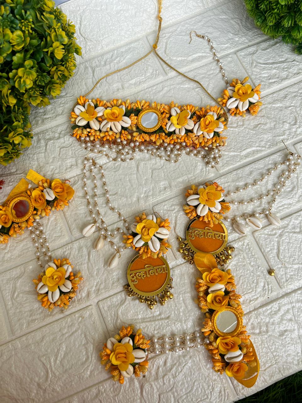 Haldi floral and shell set (yellow )