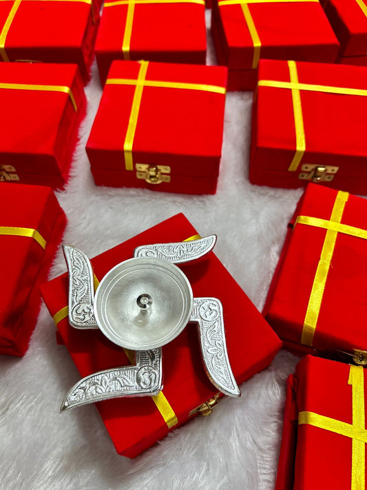 German Silver Swastik Diya (4.5 Inch) | Auspicious Diya for Pooja, Diwali & Return Gifts