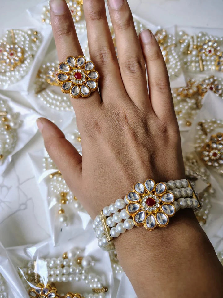 Pearl Kundan Bracelet & Ring