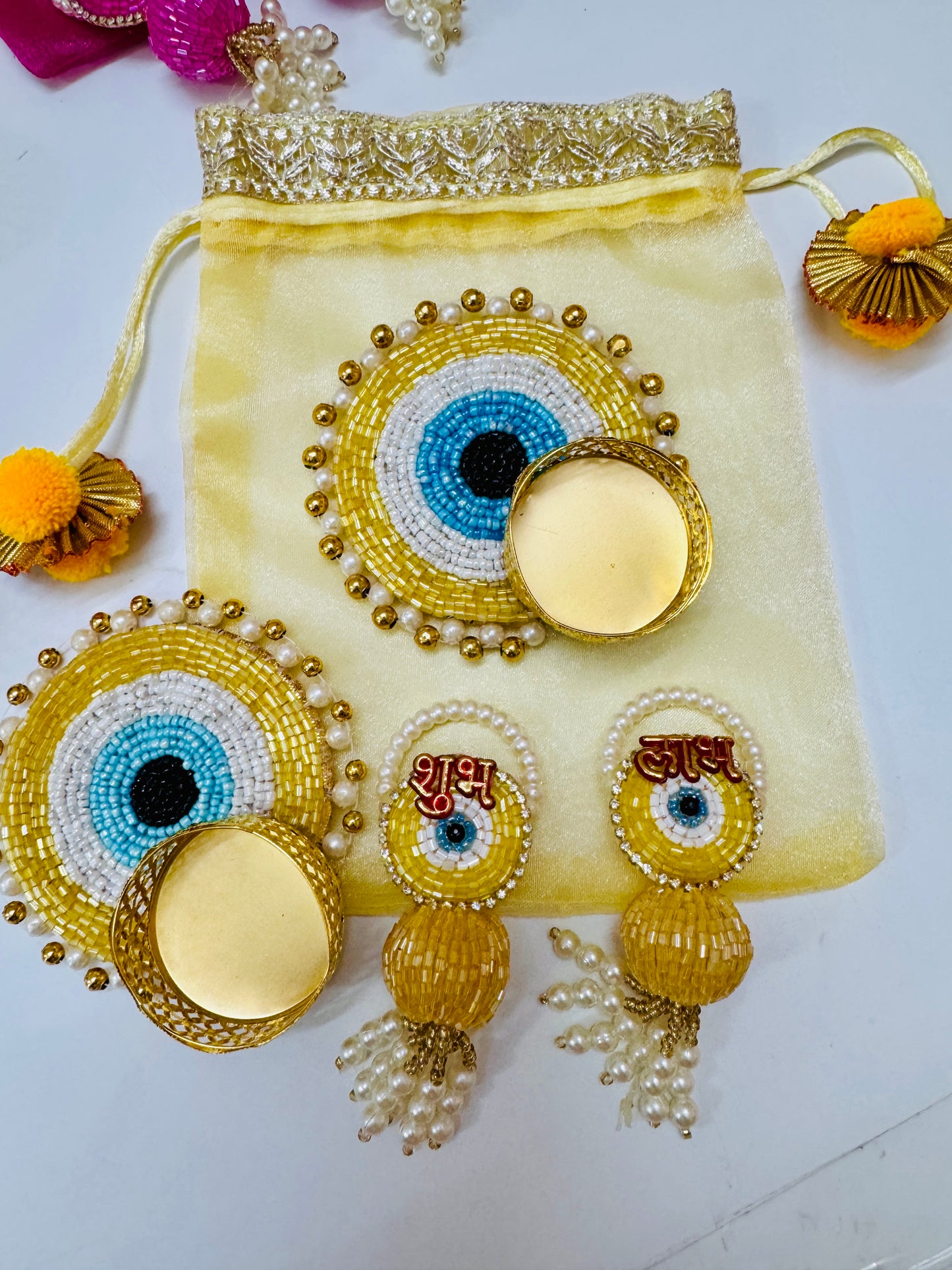 Evil Eye Theme Hamper with Organza Potli, T-Light Holders & Shubh Labh Hanging