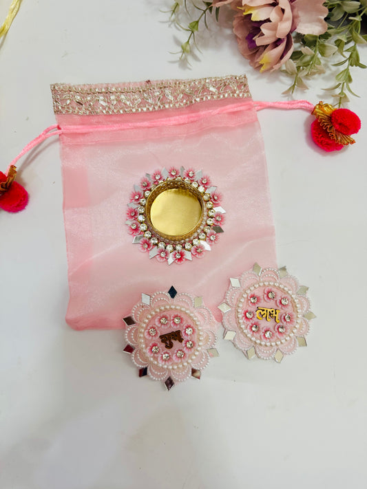 Festive pastel Shubh Labh Hamper with Decorative T-Light Holder