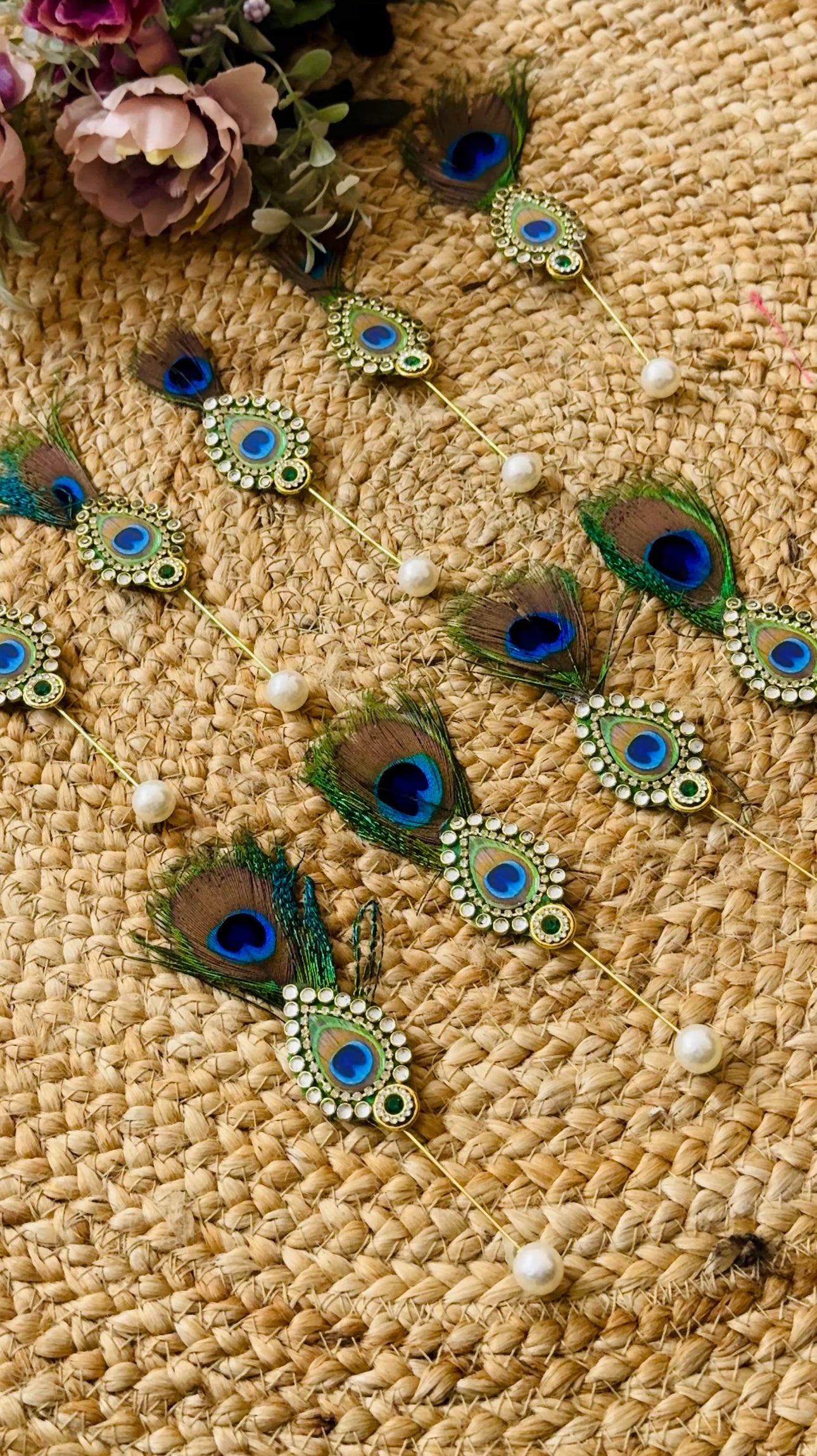 Morpankh Brooch for Welcome & Favors | Peacock Feather Brooch with Pearl Drop