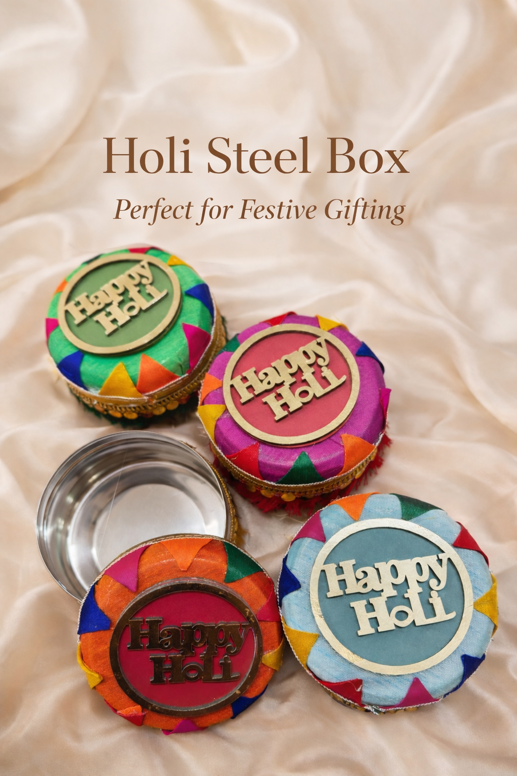 Holi Steel Box – Festive Gift Box (250 gms Capacity)