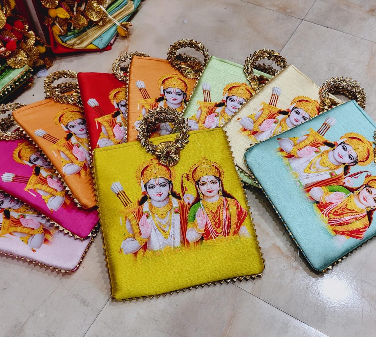 Ram Darbar Printed Ethnic Zip Bag with Handle (8.5×9 Inch)