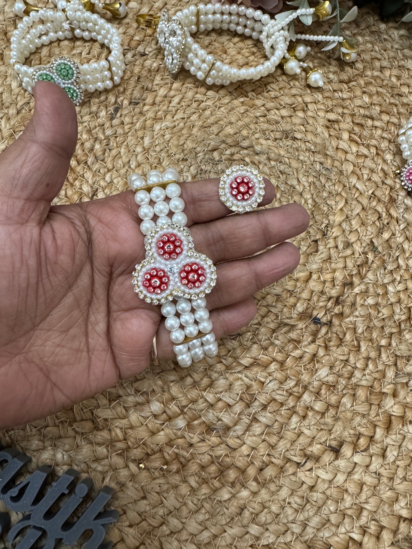 Pearl Bracelet & Ring Set – Wedding Haldi Mehendi Favour (Color Assorted)