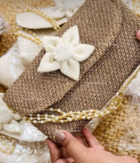 Jute clutch with pearl handle