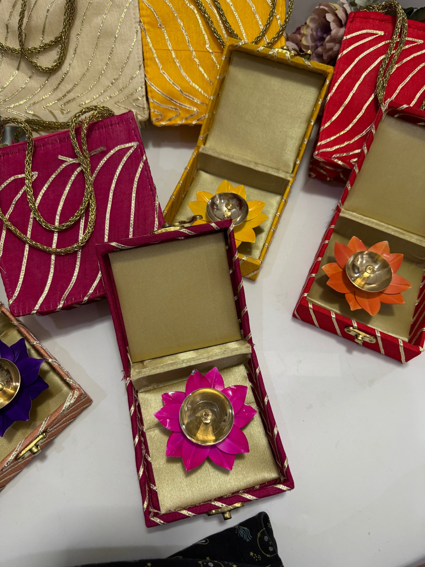 Gota MDF Boxed Lotus Diya with Matching Bag