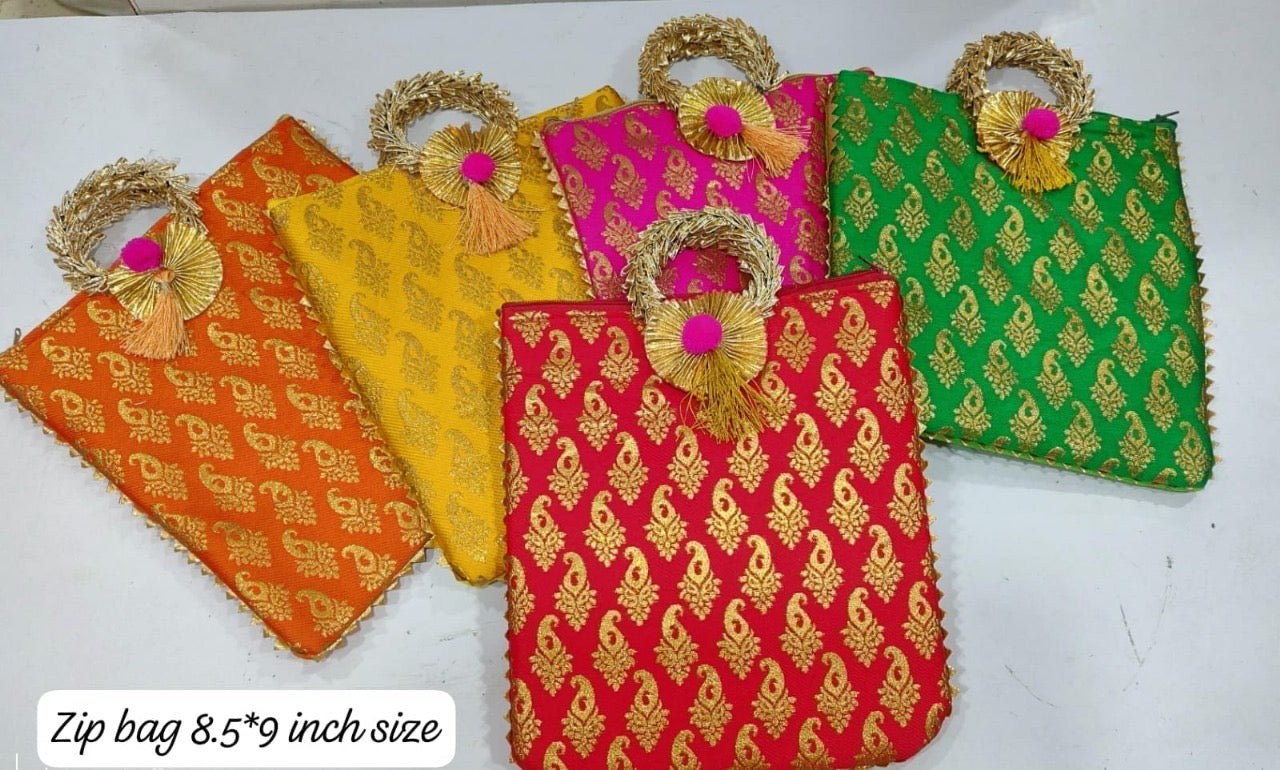 Banarasi Zip Gift Bag with Handle (8.5×9 Inch)