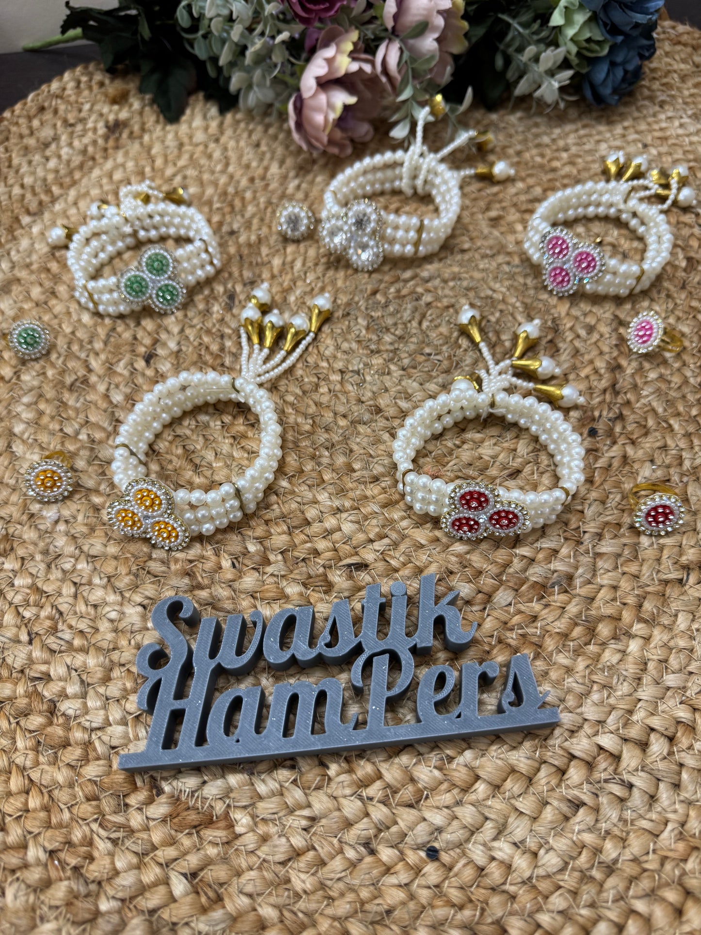 Pearl Bracelet & Ring Set – Wedding Haldi Mehendi Favour (Color Assorted)