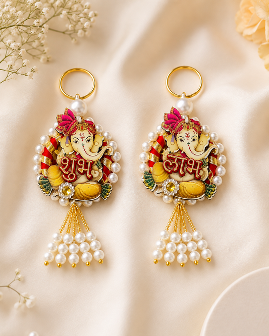 Shubh Labh Ganesha Hanging | Pearl Tassel Decorative Set | Assorted Colours