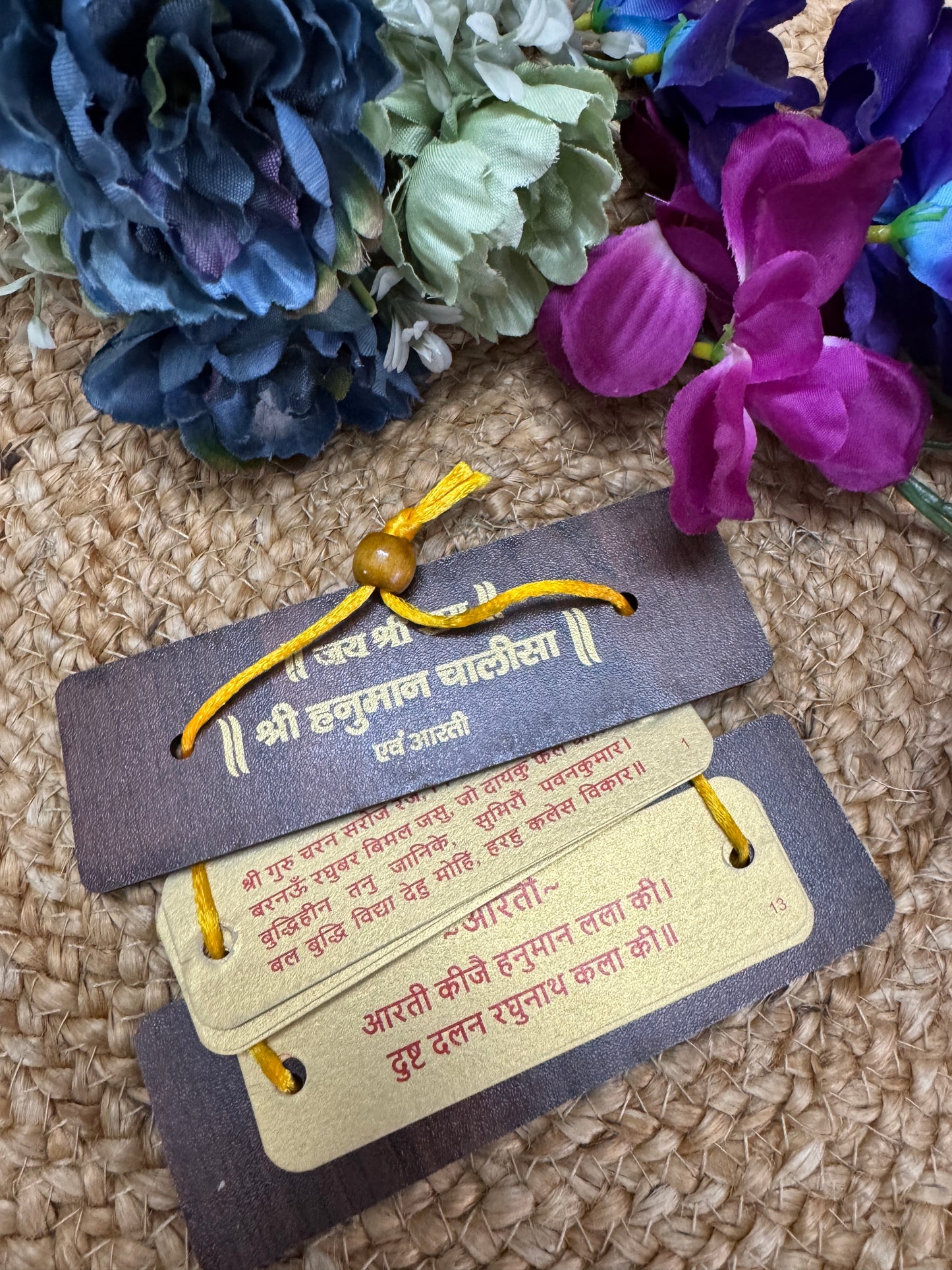 Wooden Hanuman Chalisa Book with Aarti | Pocket-Size Travel Hanuman Chalisa | Religious Return Gift