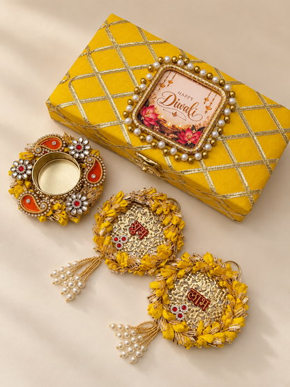 Diwali Gift Box with Decorative Diya & Shubh Labh Hangings