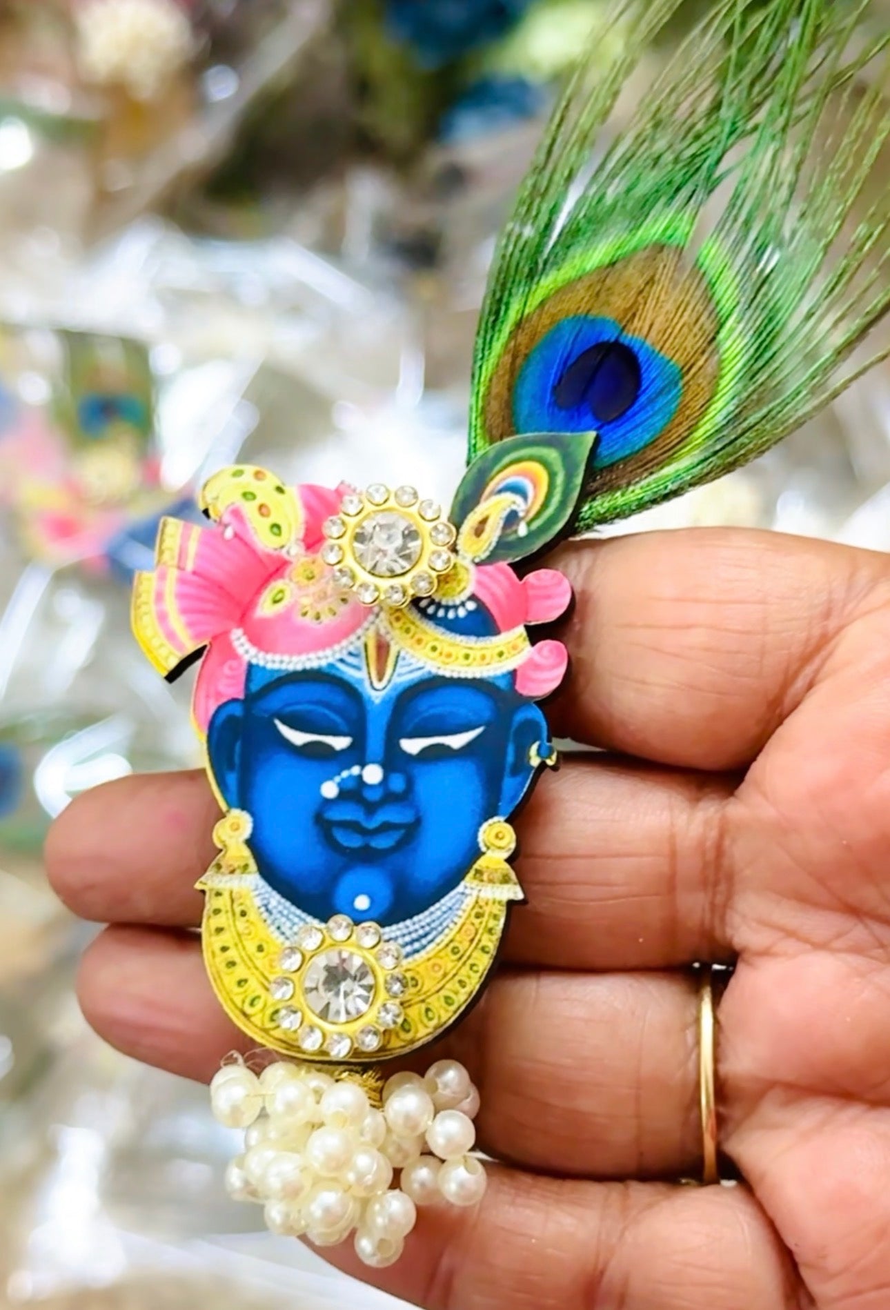 Shreenath Ji Divine Brooch with Peacock Feather
