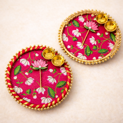 wooden tilak plate lotus theme with stick