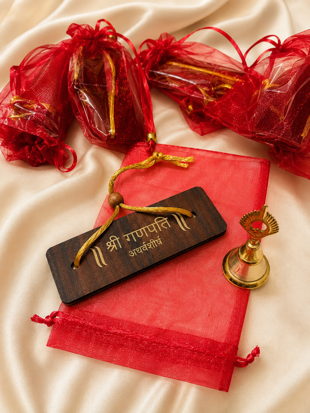Ganpati Atharvashirsh Gift Set with Organza Potli, Bell & Ganesh Aarti | Spiritual Return Gift