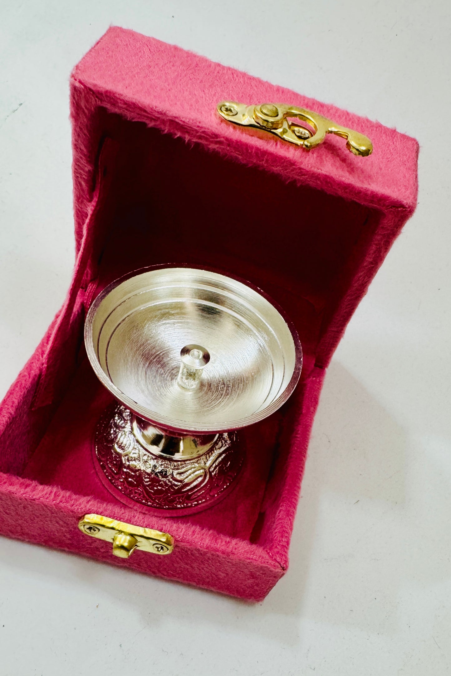 German Silver Naqqashi Diya with Premium Suede Box | Pooja Gift | Festive Return Gift