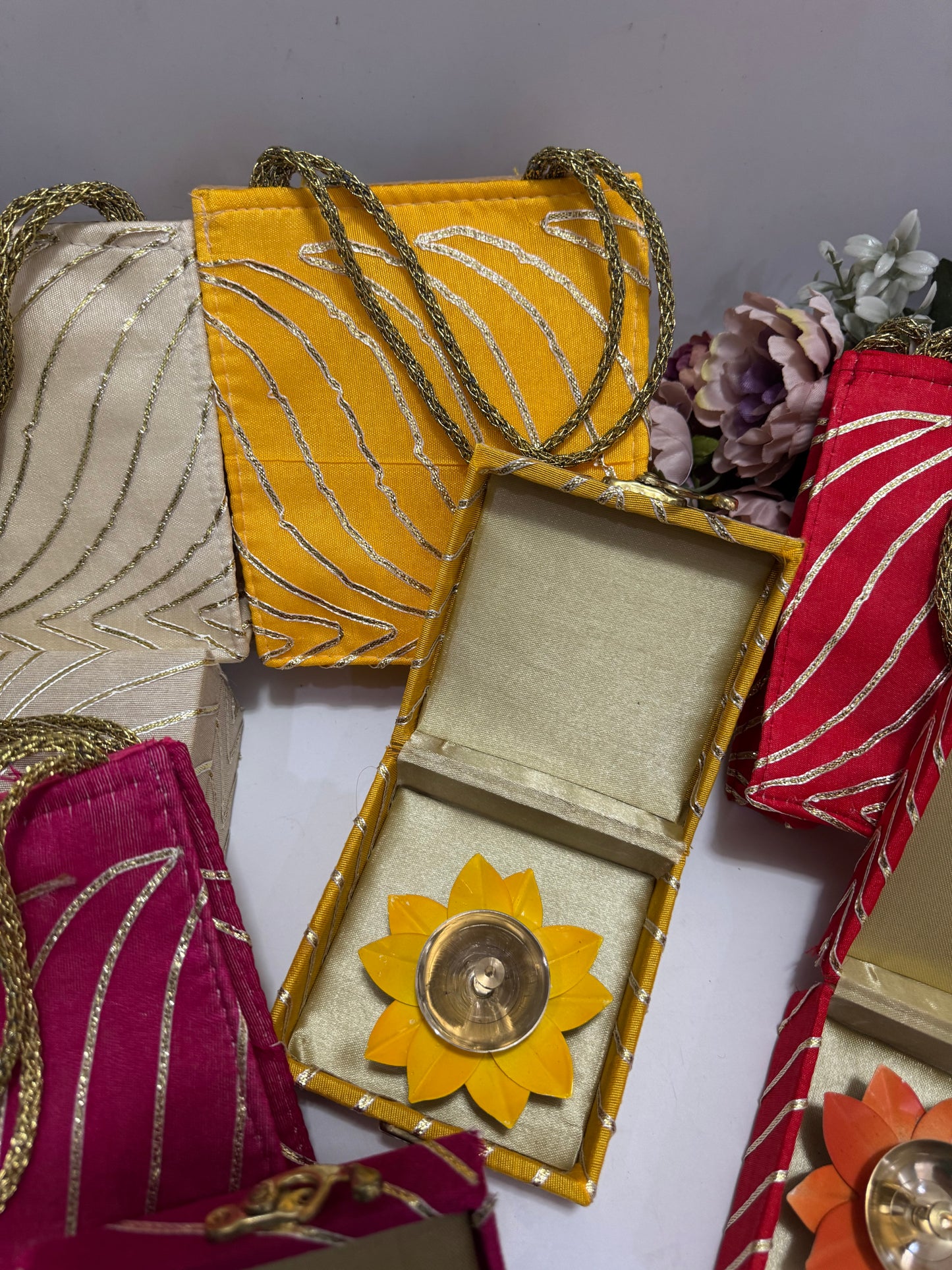 Gota MDF Boxed Lotus Diya with Matching Bag