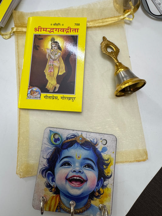 Bhagwat Katha Return Gift Set | Krishna Theme Potli Hamper with Pocket Gita