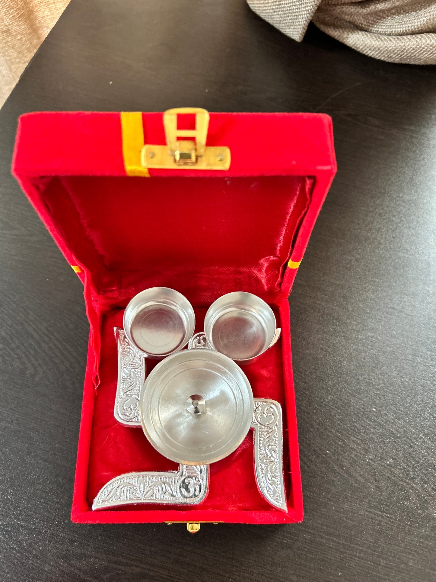 Swastik diya with haldi kumkum bowl