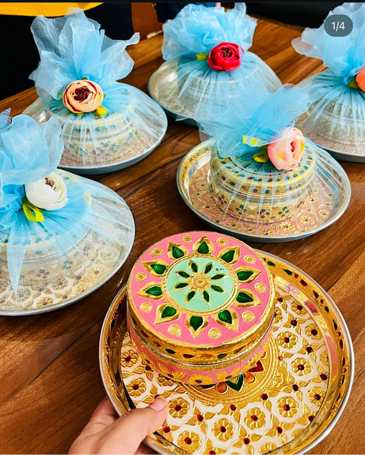 Meenakari Steel Plate & Box Set with Net Packing
