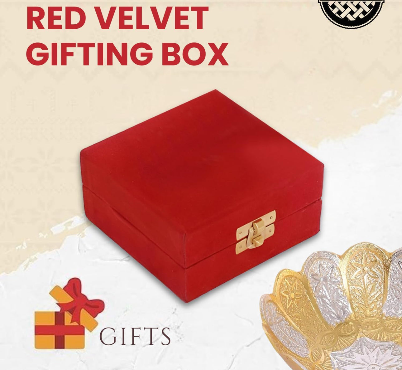 German Silver Bowl Set of 2 | German Silver Bowl and Spoon with Red Velvet Box | 2 Pieces Set for Weeding Gifts, House Warming & Pooja | Silver Gift Items (Silver-Gold Floral) 3.75 Inch, 120 ML